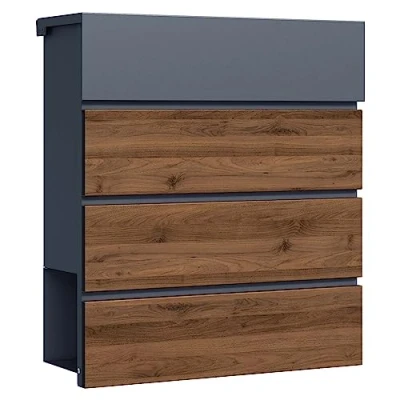 Imagen de Toboli buzón con compartimento para periódico antracita/madera V63 pared porta
