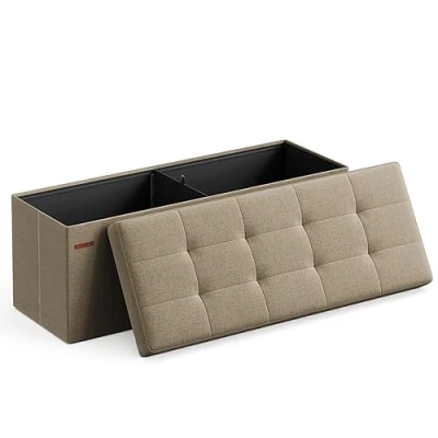 Imagen de SONGMICS Puff Almacenaje, BaÚl de Almacenaje Plegable, 38 x 110 cm, Taburete ReposapiÉs, Banco Cubo, Soporta hasta 300 kg, para Sala Estar, Dormitorio, Entrada, MarrÓn Camello LSF077R01