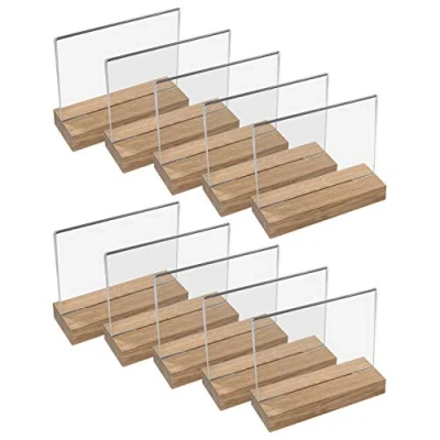Imagen de HMF 46943 Soporte de Sobremesa Acrílico con Base Madera 10 Piezas DIN A5 Apaisado Transparente