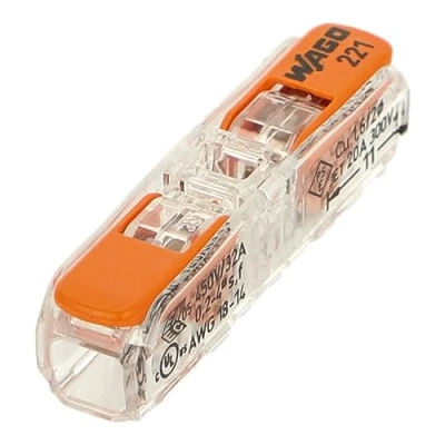 Imagen de Terminal de conexión universal Wago 221 en línea con palancas para cables flexibles y rígidos 2x4mm² caja 60 piezas