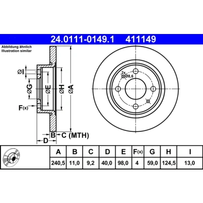 Imagen de ATE 24.0111 0149.1 Disco de freno 240,5 11,0 4 98,0 macizo ALFA ROMEO: 146, 33 Hatchback