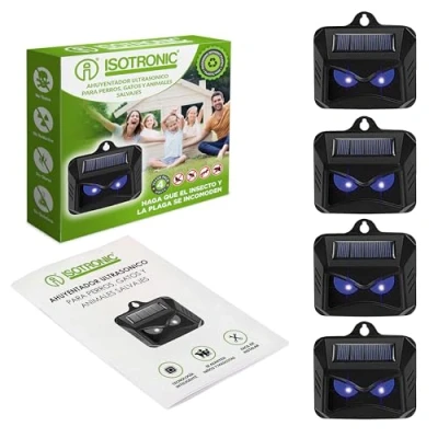 Imagen de ISOTRONIC Ahuyentador solar de animales con luz azul contra salvajes como mapaches, ciervos, zorros, jabalíes, etc. 4 repelentes efectivos LED