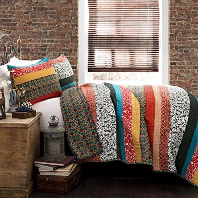 Imagen de Lush Decor Juego de Ropa Cama Reversible 3 Piezas, algodón, Turquesa y Mandarina, matrimonial/Queen