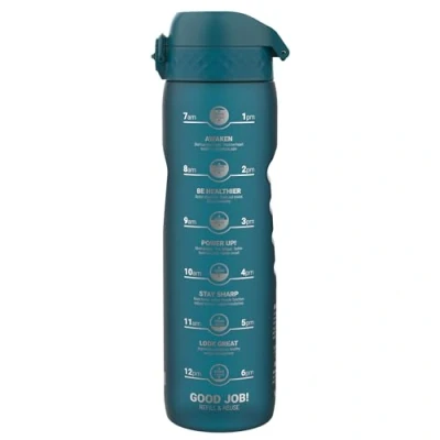 Imagen de Ion8 Botella de Agua 1 Litro Con Marcador Tiempo, 1000 ml, a Prueba Fugas, Asa Transporte, Apta Para Lavavajillas, Sin BPA, Agarre Contorneado, Gimnasio, Salud y Fitness, Verde Azulado