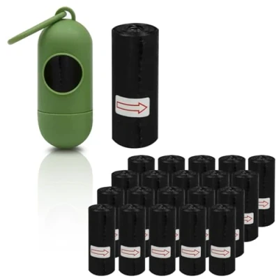 Imagen de WinGluge 300PCS Bolsas Caca Perro con Dispensador y Clip, Bolsa para Excrementos de Perros Biodegradables, Bolsitas Material Almidón Maíz, Dog Poop Bag Extra Grueso Prueba Fugas