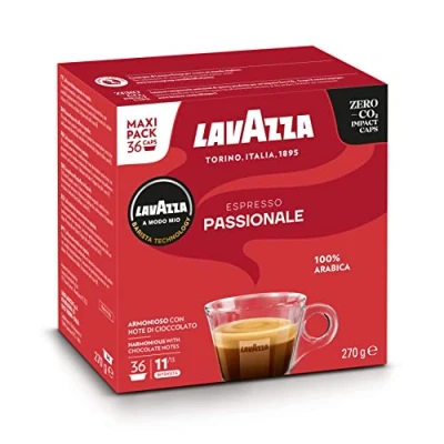 Imagen de Lavazza A Modo Mio Espresso Passionale, 1 Paquete de 36 Cápsulas Café, 100 % Arábica, Sabor Cálido y Acogedor, Intensidad 11/13, Tostado Oscuro, para un 40ml
