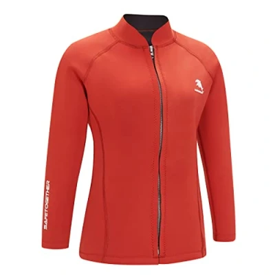 Imagen de Chaqueta de neopreno para mujer, 2 mm, neopreno, surf, manga larga, con cremallera frontal, natación, buceo, (2XL, rojo)