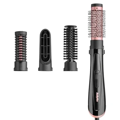 Imagen de BaByliss Cepillo de Aire Caliente Perfect Finish AS126E, 1000 W, 4 cabezales intercambiables, Seca, Moldea, Alisa, Volumen, Tecnología Iónico, Pelo suave, Brillante y sin encrespamiento
