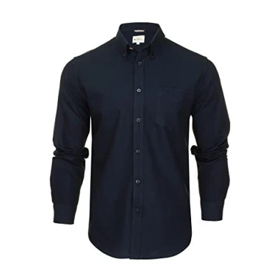Imagen de Ben Sherman Camisa Oxford con cuello abotonado para hombre, manga larga, ajuste regular, Azul marino oscuro (logotipo de bolsillo bordado), XL
