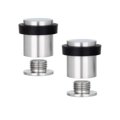 Imagen de EVI Herrajes Pack 2 Topes de Puerta 25 x 27 mm Base Roscada Goma Negra Acero Inoxidable Acabado Mate Incluye Tornillo + Taco Sujeción Mod. 040811CBAM
