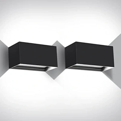 Imagen de Kingwen 2 piezas Aplique Pared Interior 6000K 20W Apliques Exterior LED Rectangular Luz Negro Lampara de Ángulo haz Regulable IP65.