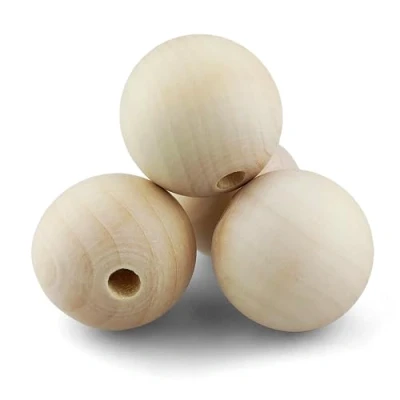Imagen de Netuno 4x perlas de madera natural con agujero 40 mm bolas decorativas para manualidades macramé pintar decorar joyas