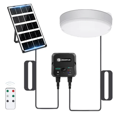 Imagen de Aigostar Luz Solar Exterior con Sensor 35W Plafón LED Techo Interior Caja de Almacenamiento Energía, Mando a Distancia, IP65 Impermeable, Cable 8m, Ajustable 6500K