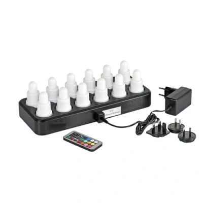 Imagen de Duni LED Set Flex 12 velas RGB + W (color blanco cálido) con base de carga por inducción y mando a distancia