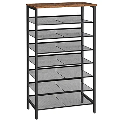 Imagen de HOOBRO Zapatero de 8 Niveles, Estante Zapatero, Estantería para Zapatos, Plano e Inclinable, 24 32 Pares, Organizador Entrada, Pasillo, Marrón Rústico y Negro EBF18XJ01