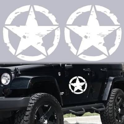 Imagen de Longivia® 2 Unidades Pegatinas 4x4 Estrella Militar Varios Tamaños 10cm, 15cm, 20cm, 25cm Accesorios Todoterreno Vehiculo Historico Off Road (Blanco, x 25cm)
