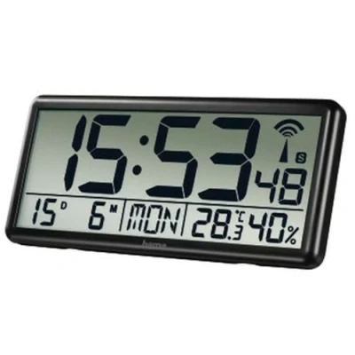 Imagen de Hama Reloj Digital para Pared con Radio, indicador de Temperatura y Humedad (Reloj Radio DCF) Color Negro.