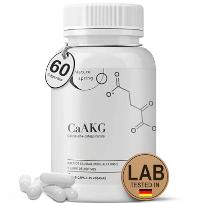 Imagen de Nature spring® CaAKG en Cápsulas 60 Veg Caps por Envase 1000 mg de portion Calcio alfa cetoglutarato No GMO, Vegano, Sin Gluten