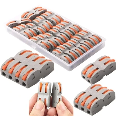 Imagen de CESFONJER Lever Nut Surtidas Conector, Bloque de Terminales Barra Presión Bilateral, Conductores Surtido Conectores Cable Compacto SPL 1 (Paquete 24)