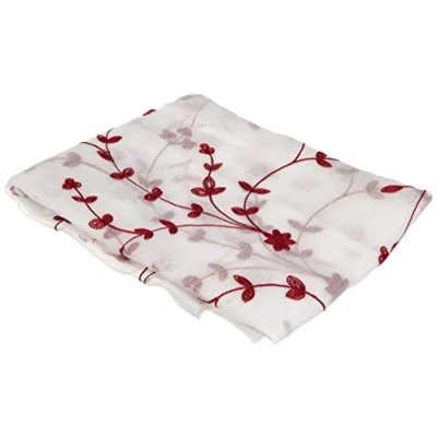 Imagen de Douceur d&#039;Intérieur, Par Recto pasante de 2 x 60 120 cm, con Visillo Bordado, diseño pequeñas Flores, Color Blanco/Rojo.
