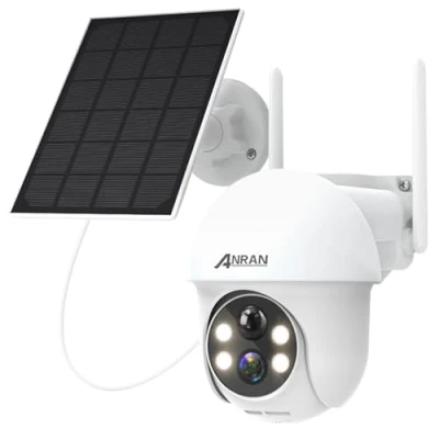 Imagen de ANRAN 2K Cámara Vigilancia WiFi Exterior Solar, Detección de Movimiento PIR, Visión Nocturna a Color, Audio Bidireccional, 360 Exterior, Alarma Luz y Sonido, Compatible con Alexa, Q01