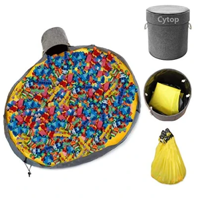 Imagen de Estera de Almacenamiento Juguetes Bolsa Cesta Juguete Rápida con Cordón Alfombra Juego Organizador Plegable para Niños