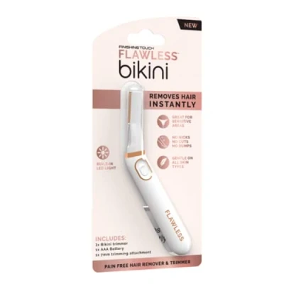 Imagen de Finishing Touch Flawless recortadora de bikini y removedor vello, afeitadora vello púbico para mujer, maquinilla afeitar íntima uso en seco, depilación línea