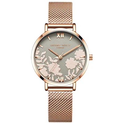 Imagen de RORIOS Mujer Relojes de Pulsera Impermeable Cuarzo Analogico Mesh Correa en Acero Inoxidable Moda Flor Dama