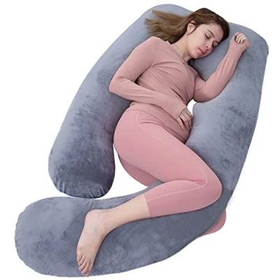 Imagen de AS AWESLING Almohada de Embarazo, Cuerpo Completo en Forma U, Lactancia, Apoyo y Maternidad para Mujeres Embarazadas con Funda Terciopelo extraíble (Gris Oscuro)