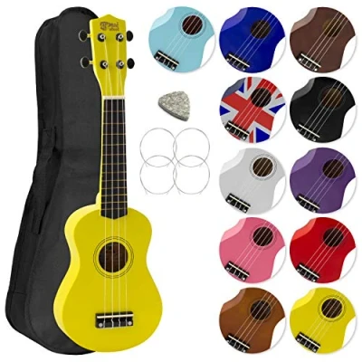 Imagen de Tiger Mad About SU8 YL Ukelele soprano en amarillo, con estuche, púa y cuerdas de repuesto GRATIS, óptima para escuelas principiantes