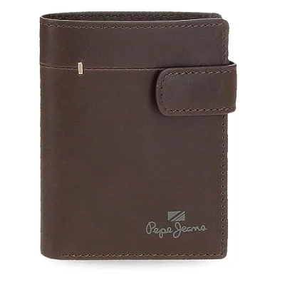 Imagen de Pepe Jeans Staple Cartera Vertical con Cierre de Clic Marrón 8,5x10,5x1 cms Piel