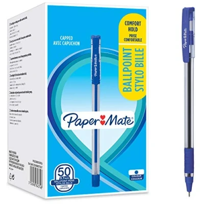 Imagen de Paper Mate 2084374 Bolígrafos, agarre cómodo, Punta fina (0,7 mm), Azul, 50 unidades