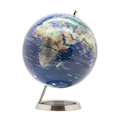 Imagen de Exerz 25cm Globo Terráqueo en Inglés Decoración de escritorio educativa/geográfica/moderna Con una base metal (25cm Azúl Marino)