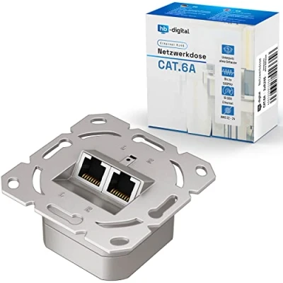Imagen de HB Digital Enchufe de Red Cat.6a con 2X Puertos RJ45 empotrados SIN Carcasa transmisión Datos Universal Cat.5 Cat.6 EIA/Tia 568A&amp;B 8P8C Gigabit Ethernet