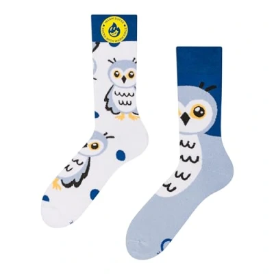 Imagen de Dedoles Calcetines Unisex Hombre Mujer y Niños Algodón muchos diseños divertidos diferente izquierda derecha, color: Azul, diseño: Búho nival (invierno), tamaño: 35 38