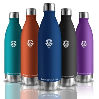 Imagen de Grsta Botella Agua, Agua Acero Inoxidable sin BPA, Gimnasio 1 litro a Prueba de Fugas, Gimnasio, Mantiene 24H Frio/12H Calor, para Senderismo, Yoga, Cámping, Azul Oscuro