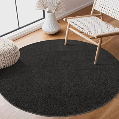 Imagen de SANAT Alfombra de Pelo Corto para Sala Estar, Lisa, Moderna, Dormitorio, Estudio, Oficina, Pasillo, habitación los niños y Cocina, Color Gris Oscuro, 80 cm, Redonda