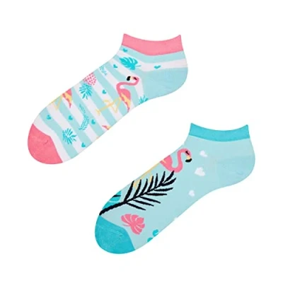 Imagen de Dedoles Calcetines Unisex Hombre Mujer y Niños Algodón muchos diseños divertidos diferente izquierda derecha, color: Azul, diseño: Amor por los flamencos (tobilleros), tamaño: 35 38