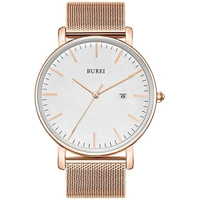 Imagen de BUREI Relojes de Pulsera para Hombre,Relojes Cuarzo analógicos Minimalistas Hombre con Correa Malla,Regalos