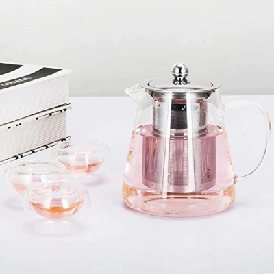 Imagen de Tetera de vidrio cuadrada taza botella resistente al calor con infusor perfecto para té y café (450ml)