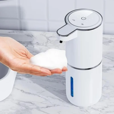 Imagen de Amyzavls Dispensador de jabón automático,montaje en pared,sin contacto,380 ml,dispensador eléctrico con sensor,recargable por USB,dispensador espuma para baño,cocina,oficina