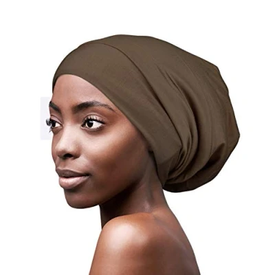 Imagen de Gorro de dormir para cabello encrespado, ligero, con forro satén bambú, color café