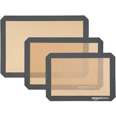 Imagen de Amazon Basics Rectangular Tapete de silicona para hornear, juego 3 unidades, Marrón,negro, 41.9 x 29.5 cm