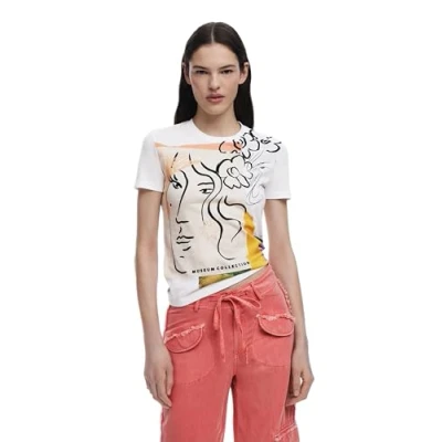 Imagen de Desigual ARTY Faces Camiseta estampada, Mujer, Talla: Medium, White