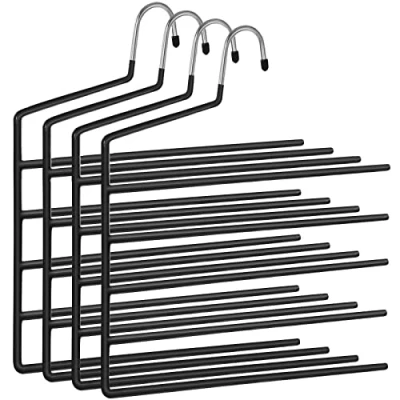 Imagen de SONGMICS Percha para Pantalones múltiple, Paquete de 4, Abierta, Ahorra Espacio, Organizador Antideslizante, Resistente con 5 Barras Vaqueros, Toallas y Bufandas, Negro CRI034B02
