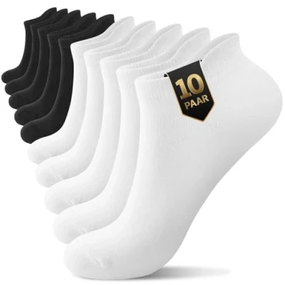Imagen de YouShow Calcetines Cortos Hombre Mujer 10 Pares, Algodón Tobilleros Calcetine, Deportivos Transpirable Unisex Negro/Blanco Talla 39 42