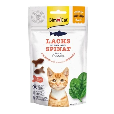 Imagen de GimCat Snacks crujientes Salmón y Espinacas Golosinas para Gatos ricas en proteínas 1 Bolsa (1 x 50 g)