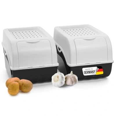 Imagen de Novaliv caja de almacenamiento para patatas, 2 unidades 5 l, color blanco, verduras, apilable, cesta frutas, cebollas, zanahorias