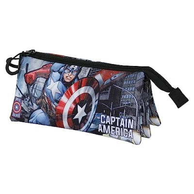 Imagen de Karactermania Captain America Defender Triple Large Estuche escolar para niños, Talla: One Size, Multicolor