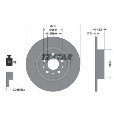 Imagen de TEXTAR PRO 92114703 Disco de freno 276 10 05/10 98 macizo revestido sin perno sujeción rueda, buje rueda ALFA ROMEO: 156 Berlina, GT